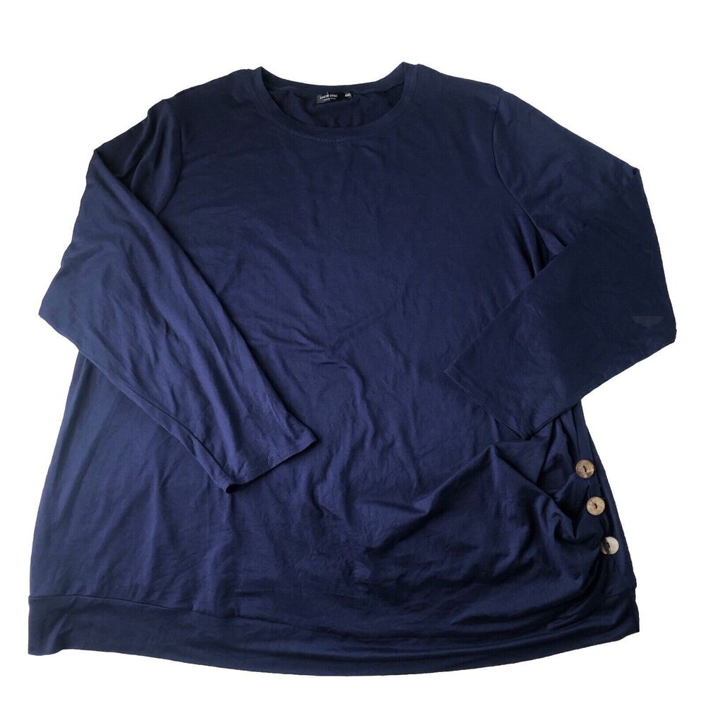 Shein Curve 4XL Blue Long Sleeve Top Ruched With Buttons On One Side